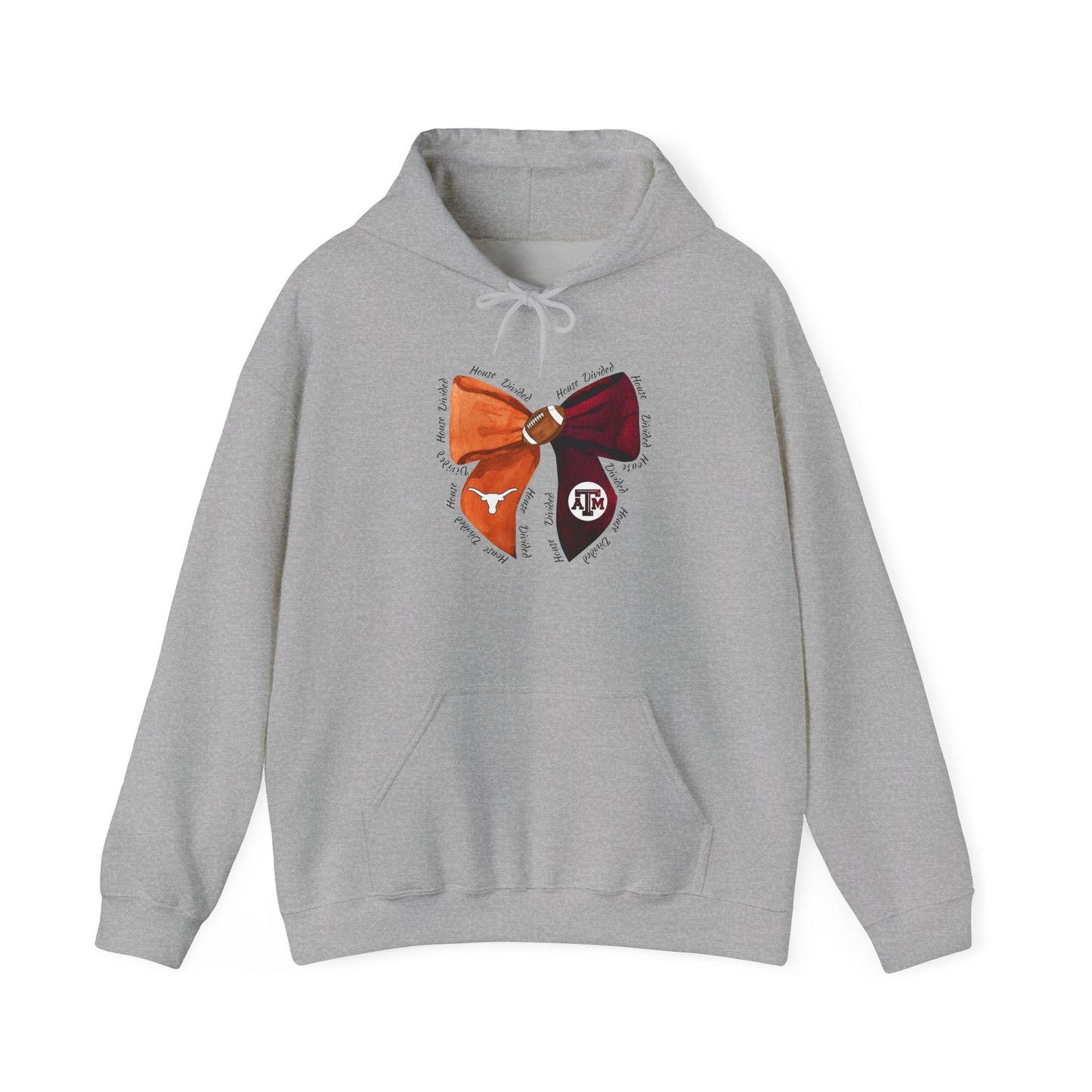 House Divided Aggies and Longhorns Spirit Bow Hoodie | Unisex Heavy Blend™ Sweatshirt, College Apparel, Game Day Outfit