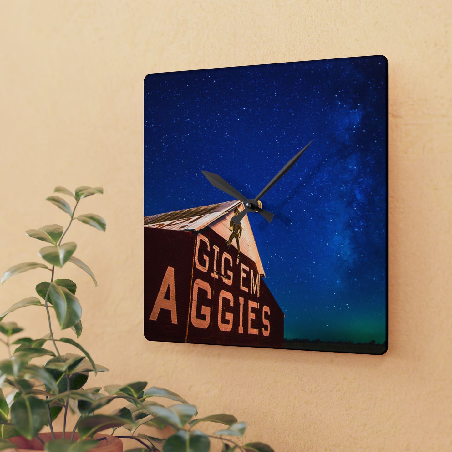 Aggie Barn Acrylic Wall Clock | Texas Night Sky Clock | Rustic Farmhouse Home Décor | Gift Idea, Aggie Dorm Decor