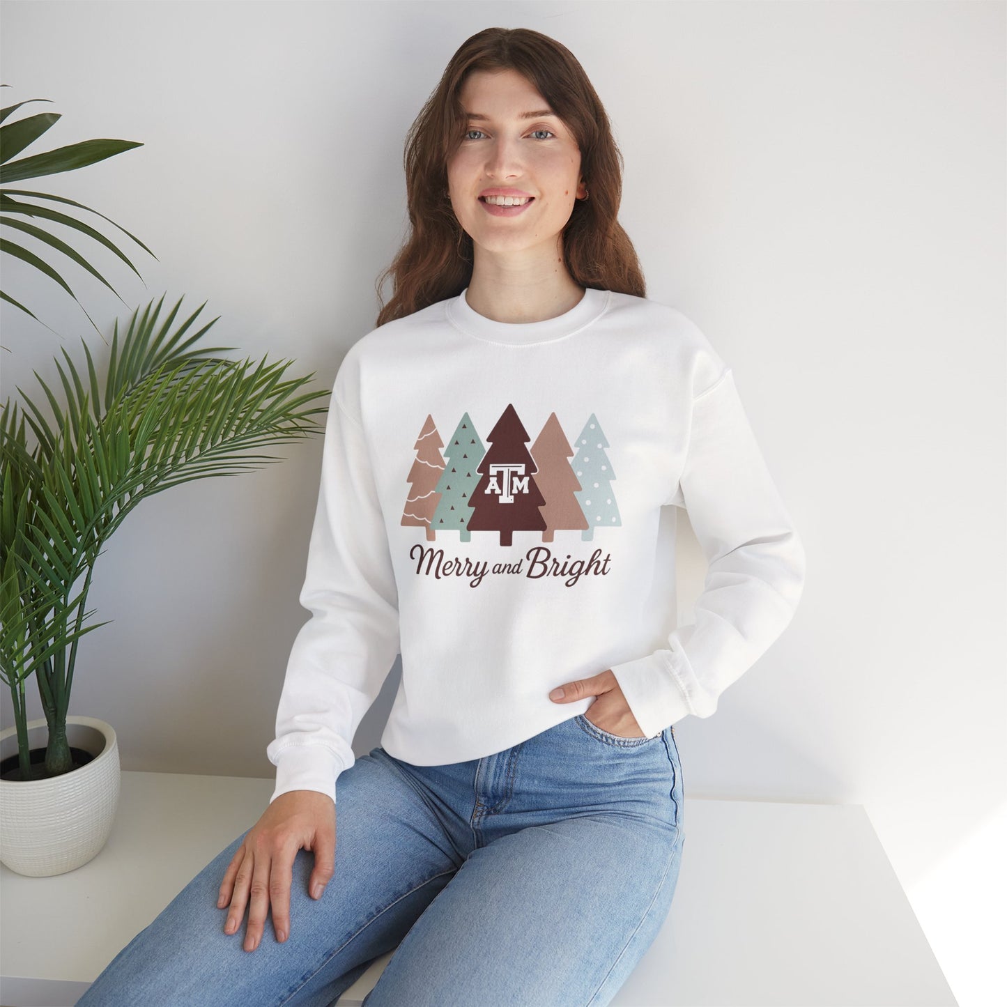 Merry & Bright Aggies Christmas Sweatshirt | Holiday Trees Crewneck