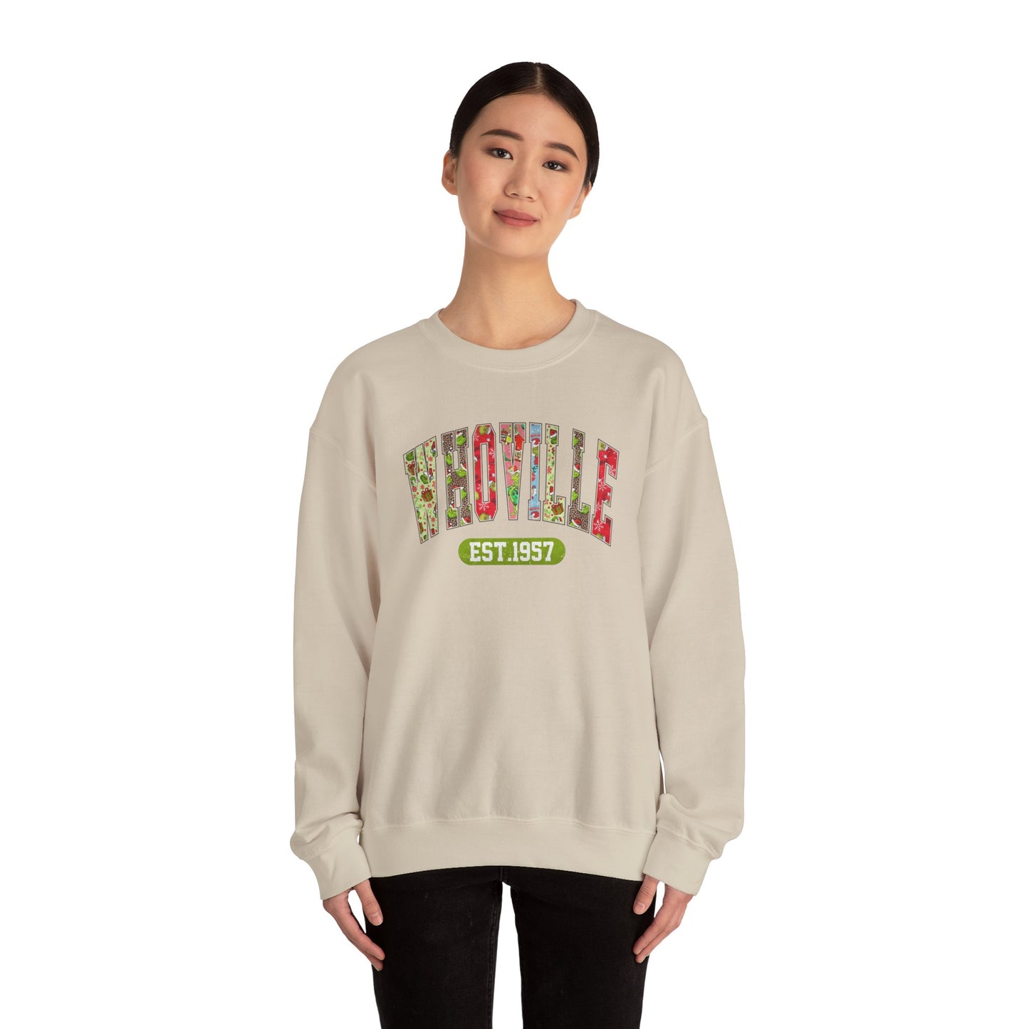 Whoville EST.1957 Holiday Crewneck Sweatshirt, Holiday Sweatshirt, Funny Winter Gear