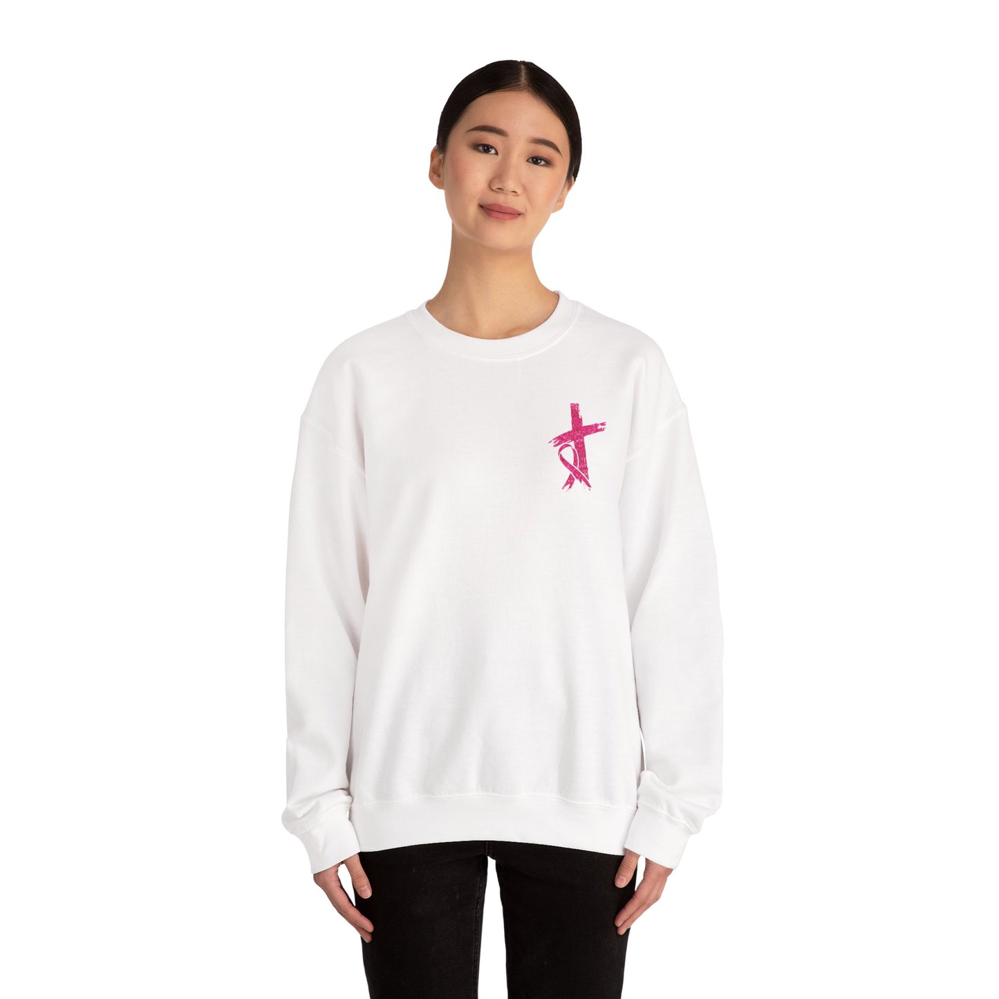 Breast Cancer Awareness, Find the Cure, Inspirational Crewneck Sweatshirt, Faith-Based Fashion, Motivational Gift, Christian Luke 1:37