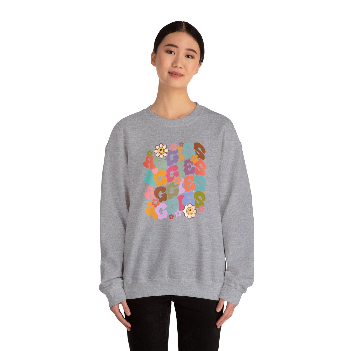Aggies Groovy Floral Sweatshirt, Vintage Style Crewneck, Unisex Gift, Cozy Fashion, Aggies, Game Day
