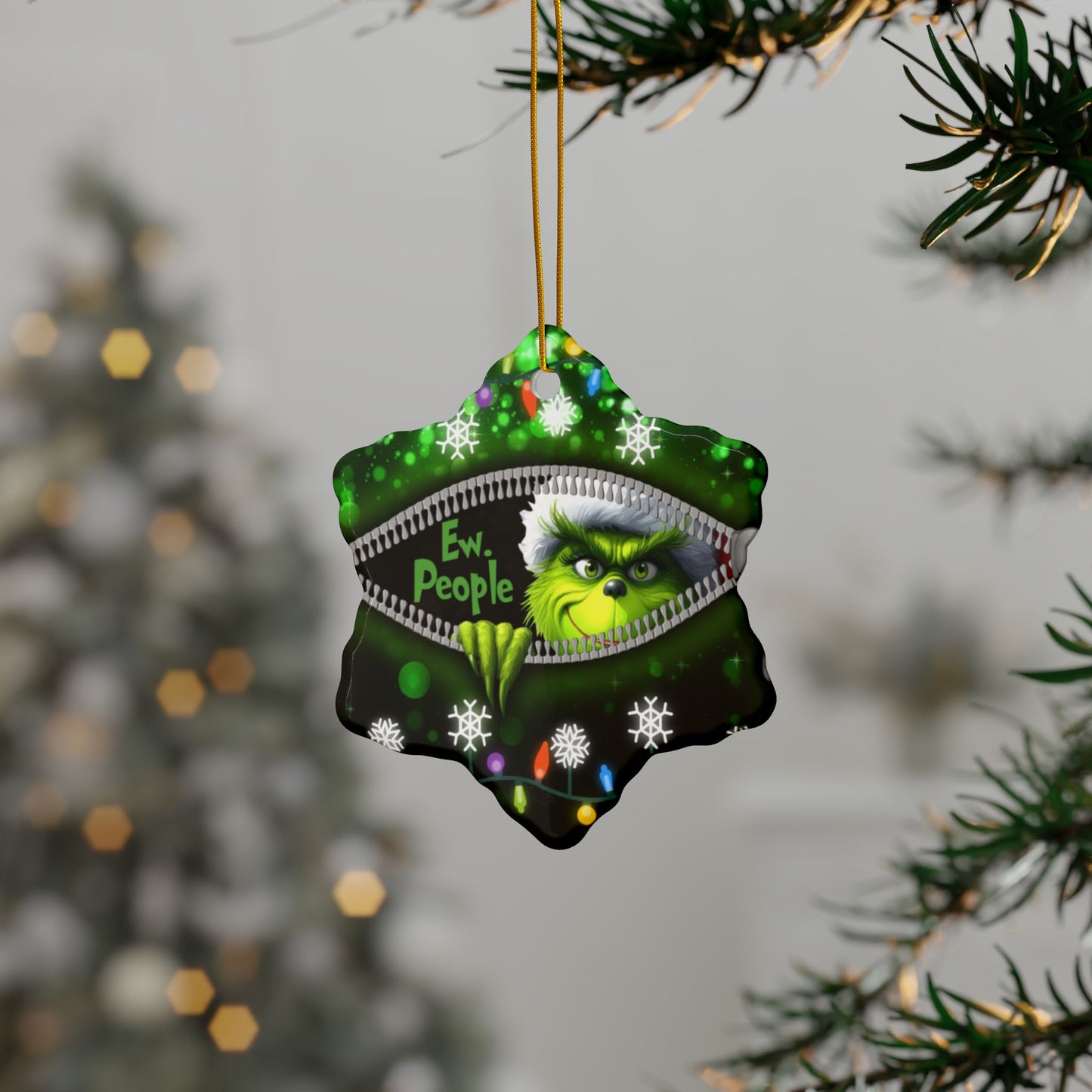 Ew People Ceramic Ornaments, Holiday Decor, Funny Christmas Gift, Two Sided Print, Grumpy Green Man Ew, People Funny Christmas Ornament