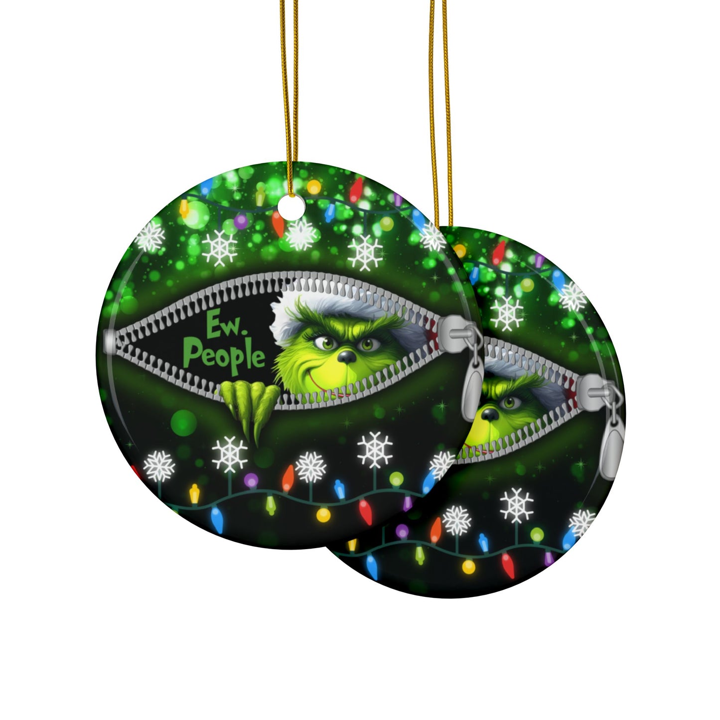 Ew People Ceramic Ornaments, Holiday Decor, Funny Christmas Gift, Two Sided Print, Grumpy Green Man Ew, People Funny Christmas Ornament