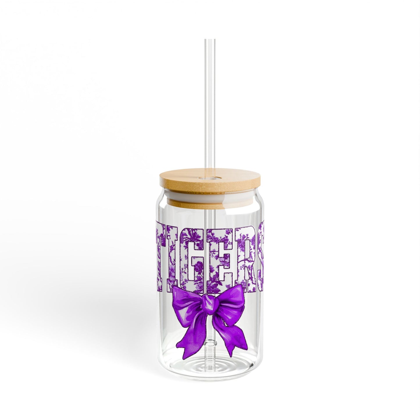Louisiana State University 16oz Glass with Cute Bow | LSU Tumbler, LSU Glass Tumbler, Tigers Glass Tumbler