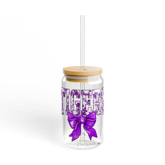 Louisiana State University 16oz Glass with Cute Bow | LSU Tumbler, LSU Glass Tumbler, Tigers Glass Tumbler