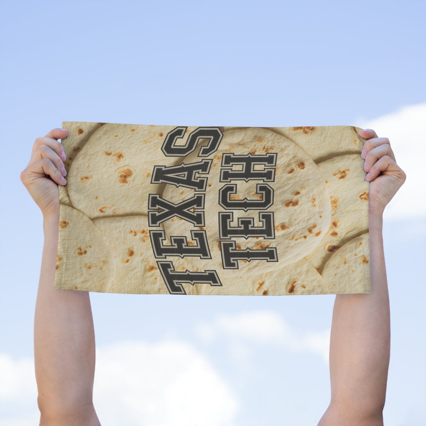 Tortilla Toss Rally Towel | Lubbock Game Day Spirit Towel | Funny College Sports Gift | Red and White Tailgate Accessory | Texas Pride