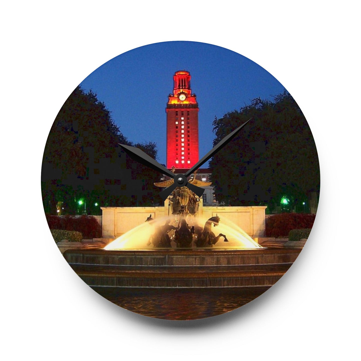 University of Texas Acrylic Wall Clock | Burnt Orange Tower & Horse Fountain | Hook Em Horns Home Accent, University of Texas Dorm Décor