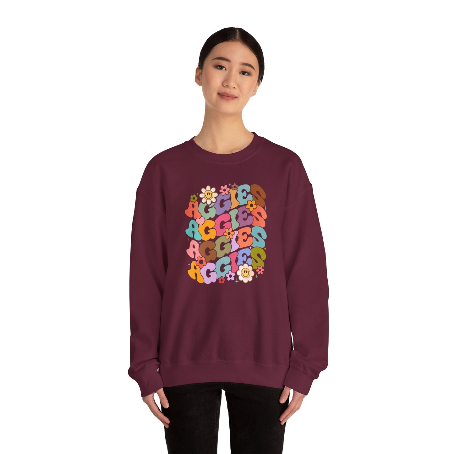 Aggies Groovy Floral Sweatshirt, Vintage Style Crewneck, Unisex Gift, Cozy Fashion, Aggies, Game Day