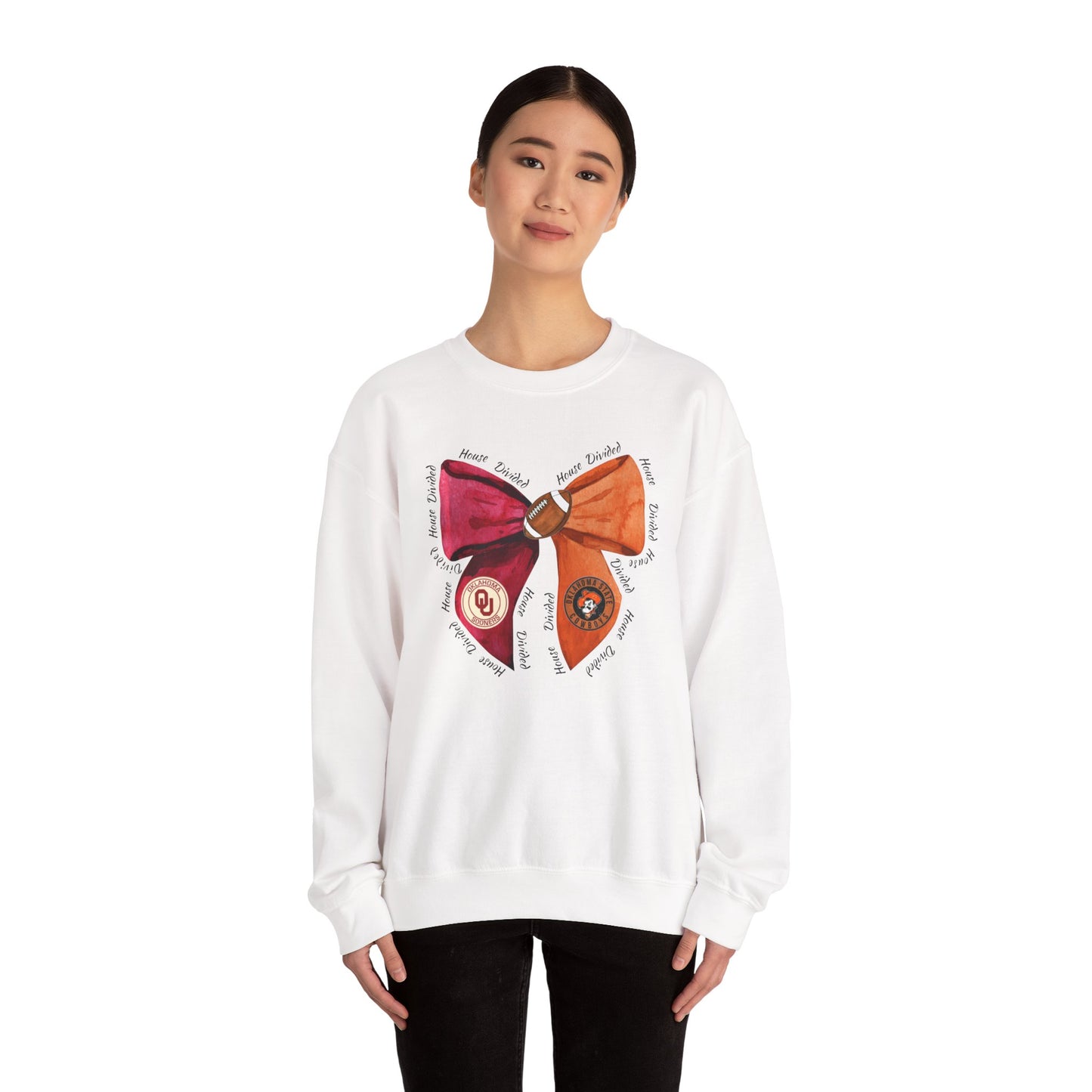 House Divided Sweatshirt | Oklahoma Bow Design | Bedlam Rivalry Crewneck | Cute Game Day Outfit for Women