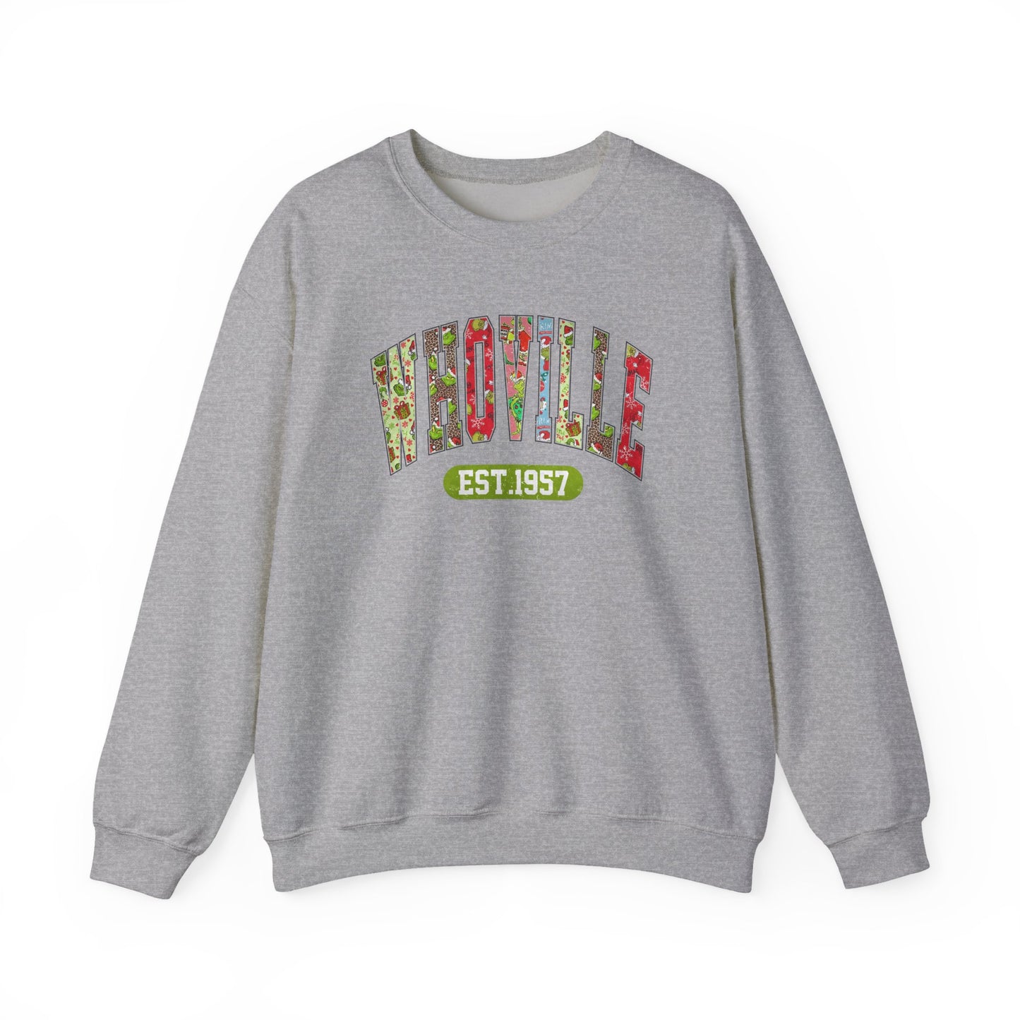 Whoville EST.1957 Holiday Crewneck Sweatshirt, Holiday Sweatshirt, Funny Winter Gear