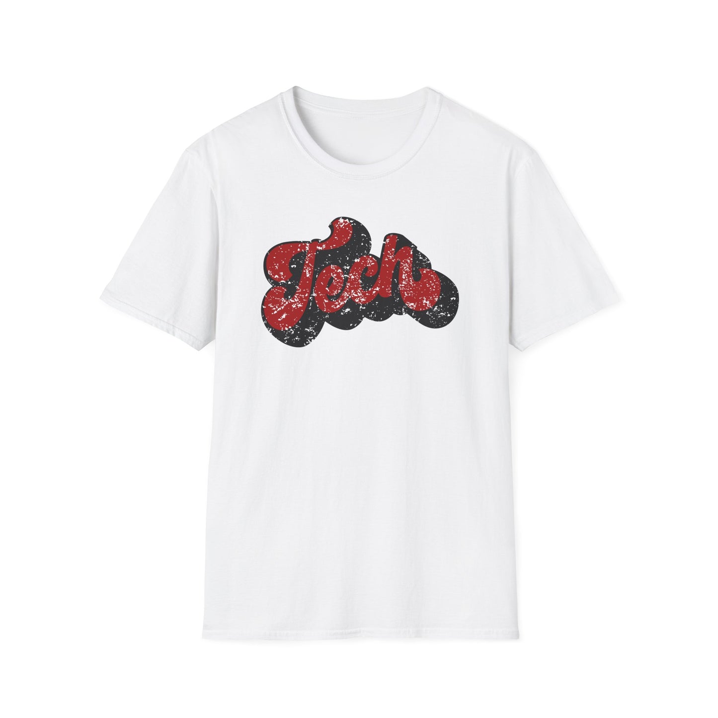 Retro “Tech” Distressed Script T-Shirt | Red & Black Groovy College Tee | Cute Game Day Shirt | Unisex Comfort Tee