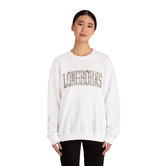 Longhorns Camo Crewneck Sweatshirt | Distressed Hunting Style | Game Day Apparel