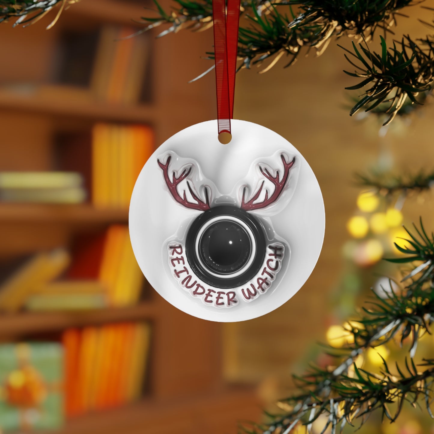 North Pole Surveillance & Reindeer Watch Metal Ornaments Christmas Decor, Holiday Tree Decoration, Ornament Set, Festive Home