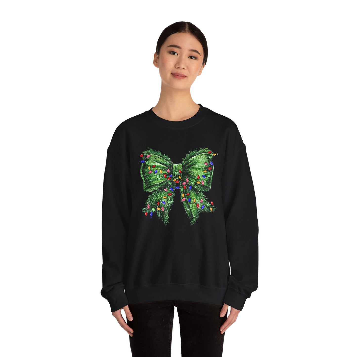 Festive Green Christmas Bow Lights Sweatshirt
