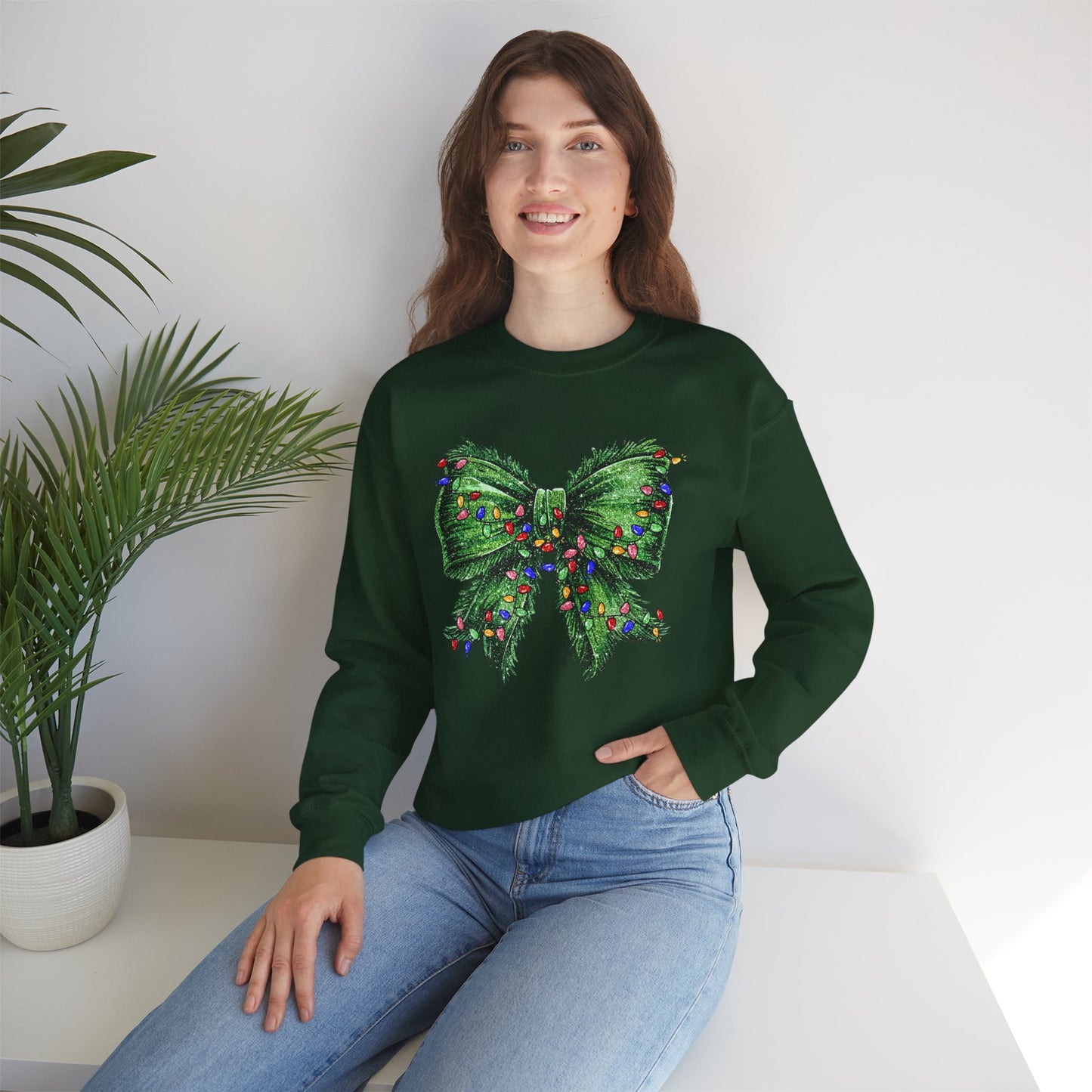 Festive Green Christmas Bow Lights Sweatshirt