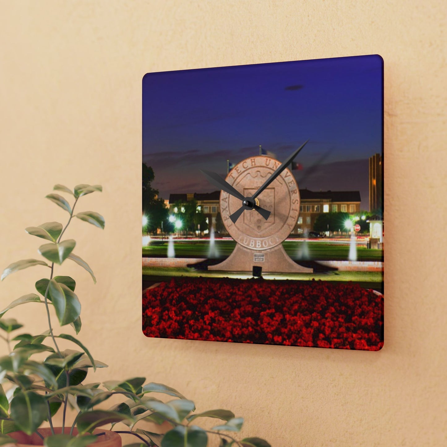 Texas Tech Inspired Floral Field Wall Clock | Acrylic Round or Square Clock | 8” or 10.75” Sizes | Red Poppy Landscape Clock | Dorm & Office Decor