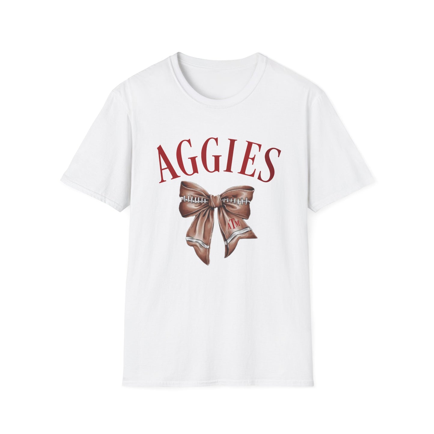 Aggies Bow Graphic Unisex Softstyle T-Shirt | Perfect for Holidays, Game Days, College Events, Gifts, Fan Gear