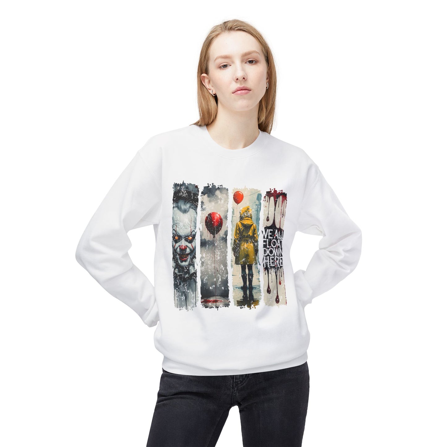 Halloween Crewneck Sweatshirt, We All Float Down Here, Horror Sweatshirt, IT Halloween, Scary Sweatshirt