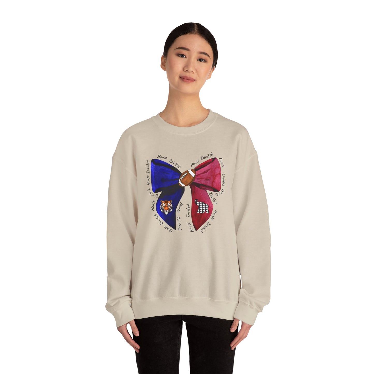 House Divided Sweatshirt | Auburn & Alabama Bow Design | Cute College Rivalry Crewneck | Game Day Outfit