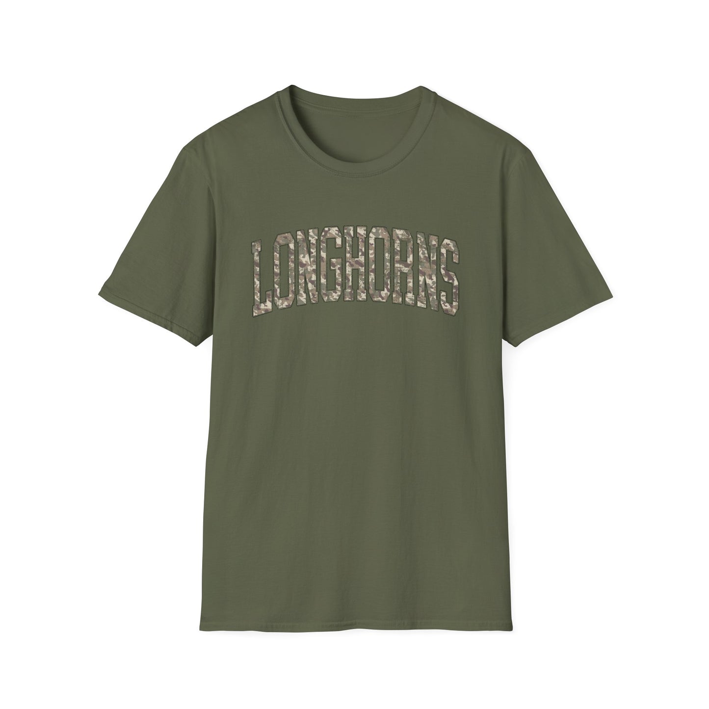 Longhorns Camo Softstyle T-Shirt | Distressed Hunting Style | Texas Game Day Apparel