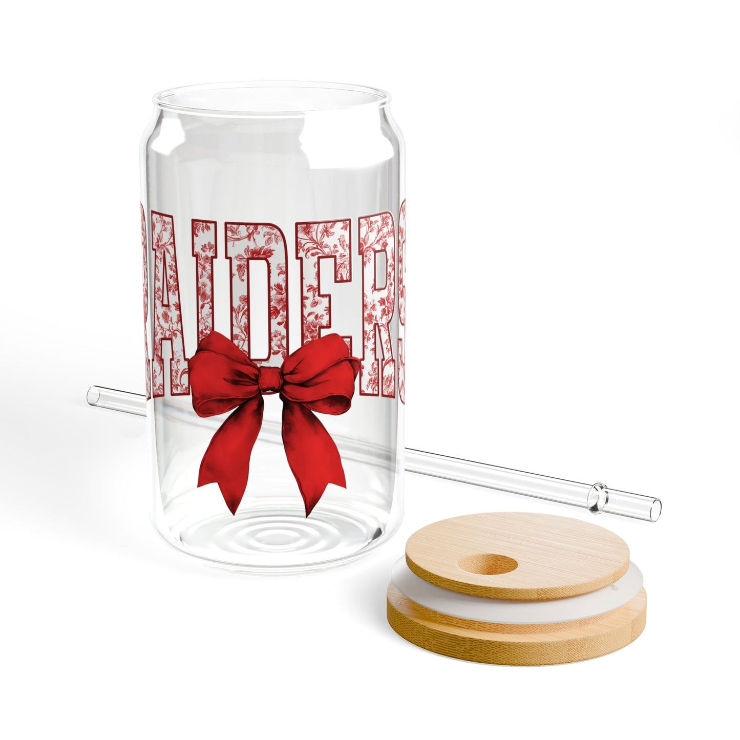 Adorable Raiders 16oz Glass with Cute Bow Design | Glass Tumbler with straw, Raiders Glass Tumbler
