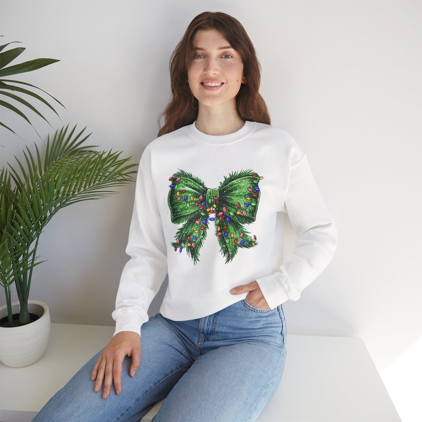 Festive Green Christmas Bow Lights Sweatshirt