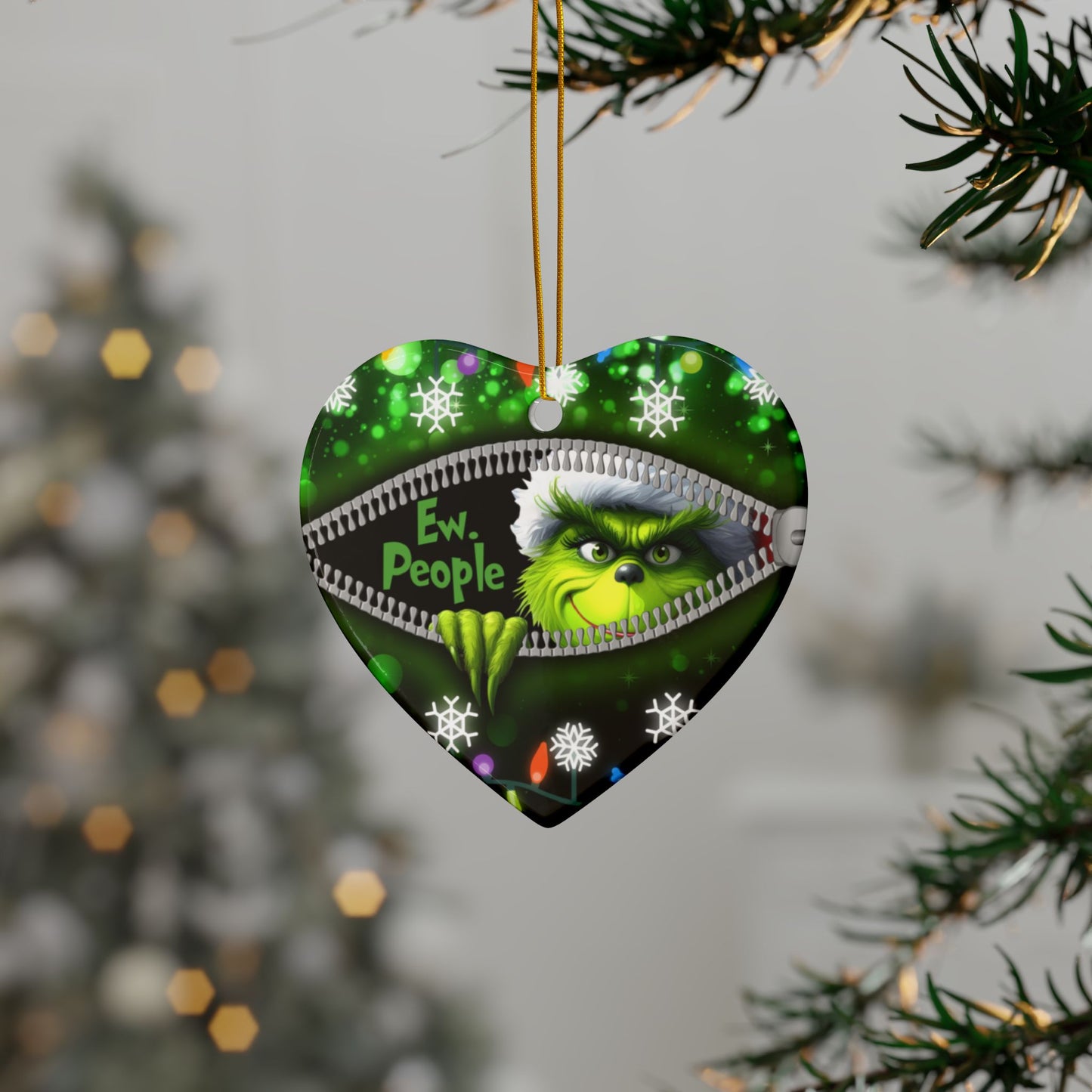 Ew People Ceramic Ornaments, Holiday Decor, Funny Christmas Gift, Two Sided Print, Grumpy Green Man Ew, People Funny Christmas Ornament