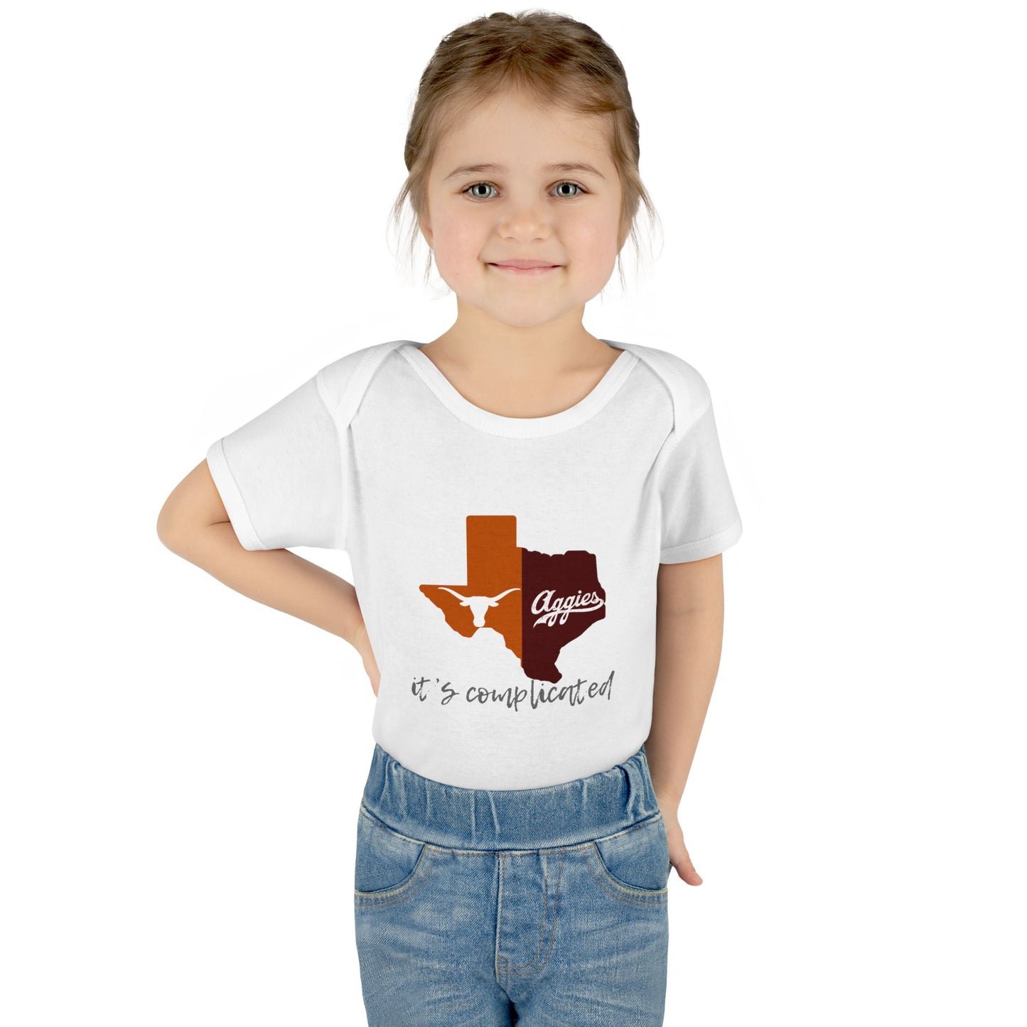 “It’s Complicated” Longhorns vs Aggies Baby Bodysuit – House Divided Infant One-Piece