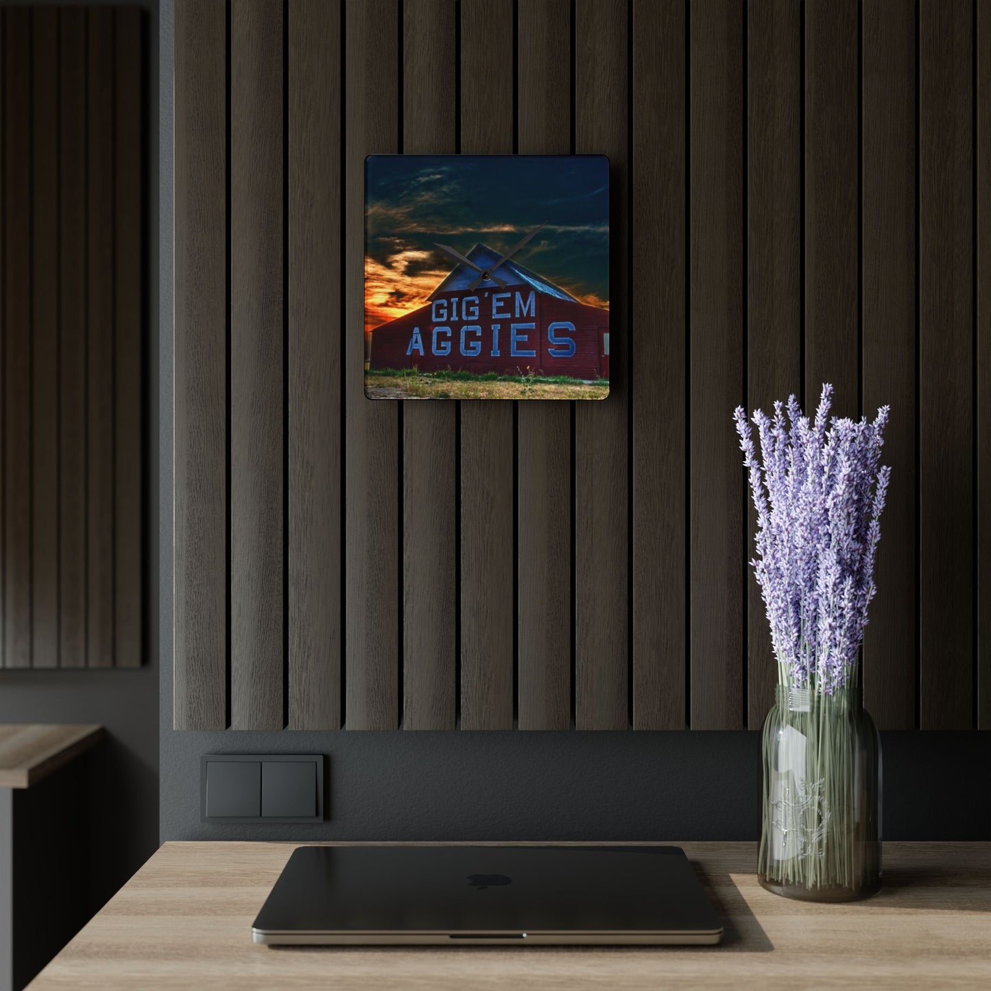 Aggie Barn Sunset Wall Clock | Acrylic Farmhouse Clock | Texas Sunset Décor | Gift for Aggie Fans, Dorm Decor