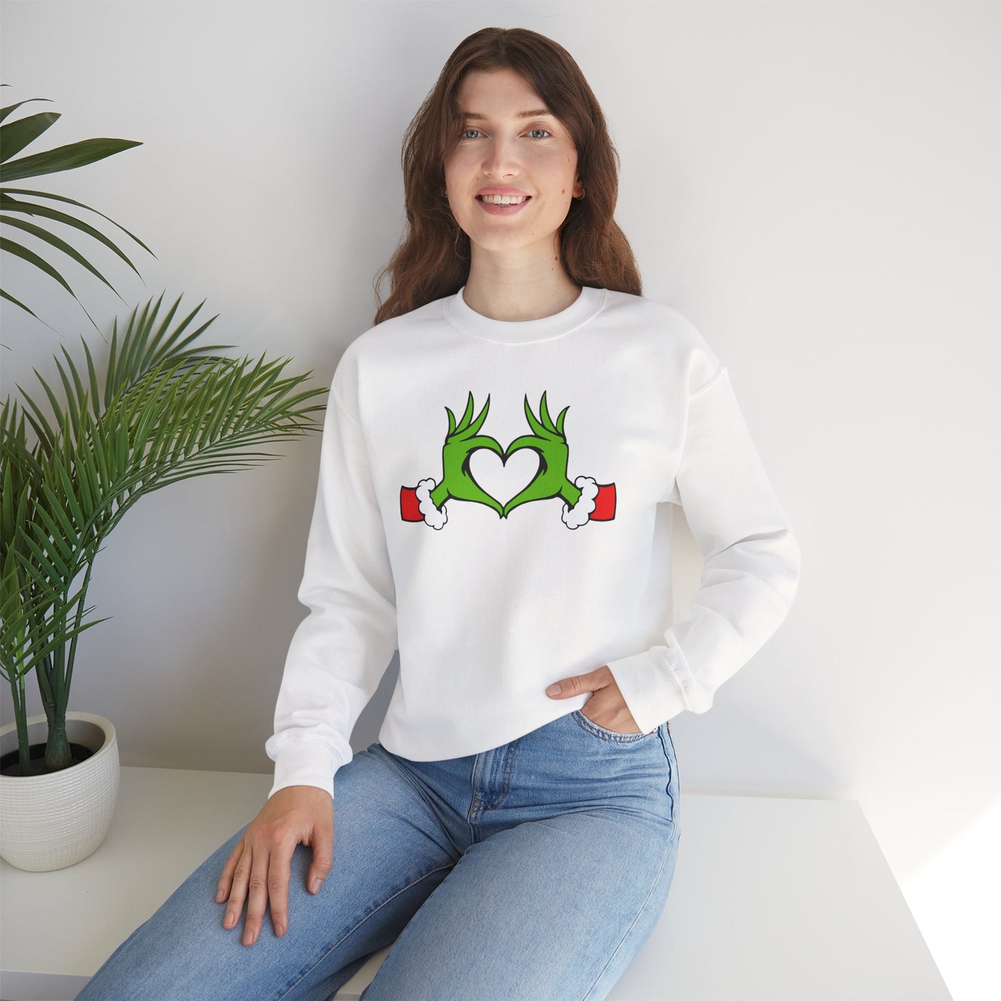 Mean One Sweatshirt, Whoville Holiday Clothing, Funny Xmas Apparel, Comfy Fleece, Whimsical Green Hands Heart Christmas Sweatshirt