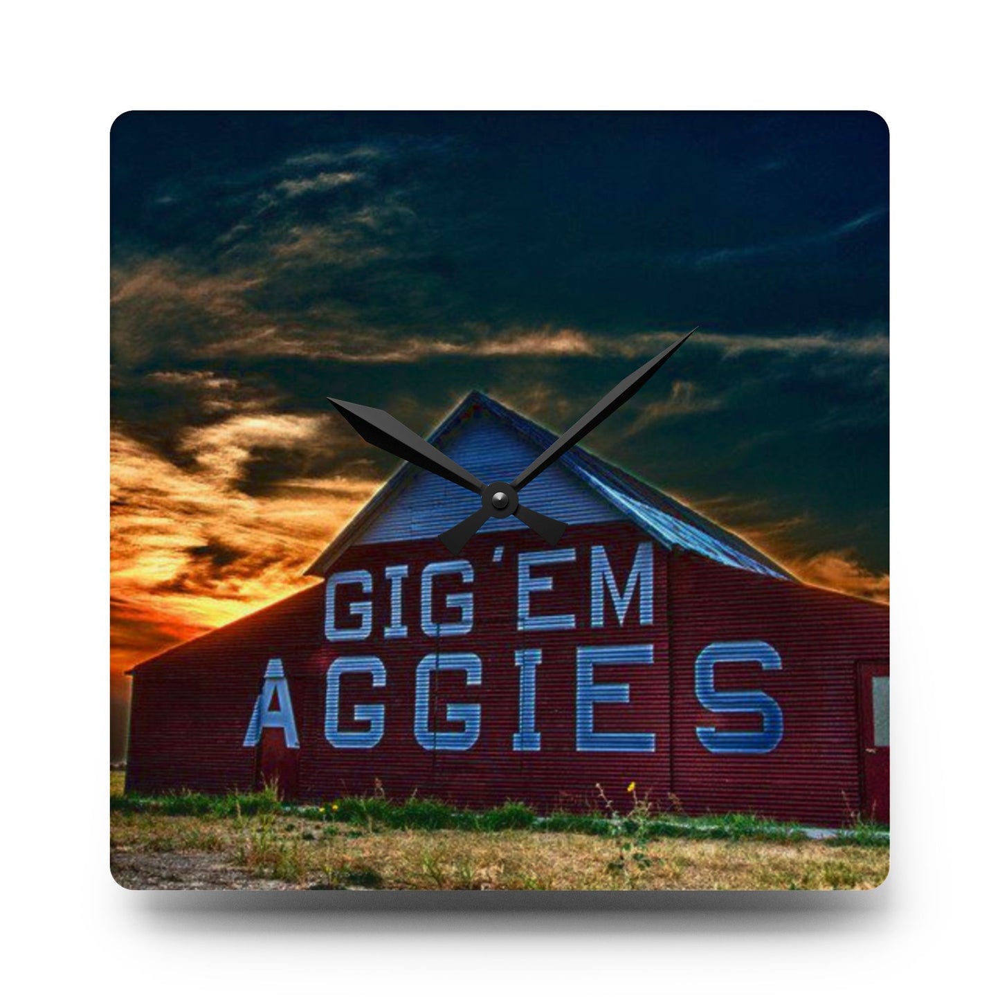 Aggie Barn Sunset Wall Clock | Acrylic Farmhouse Clock | Texas Sunset Décor | Gift for Aggie Fans, Dorm Decor