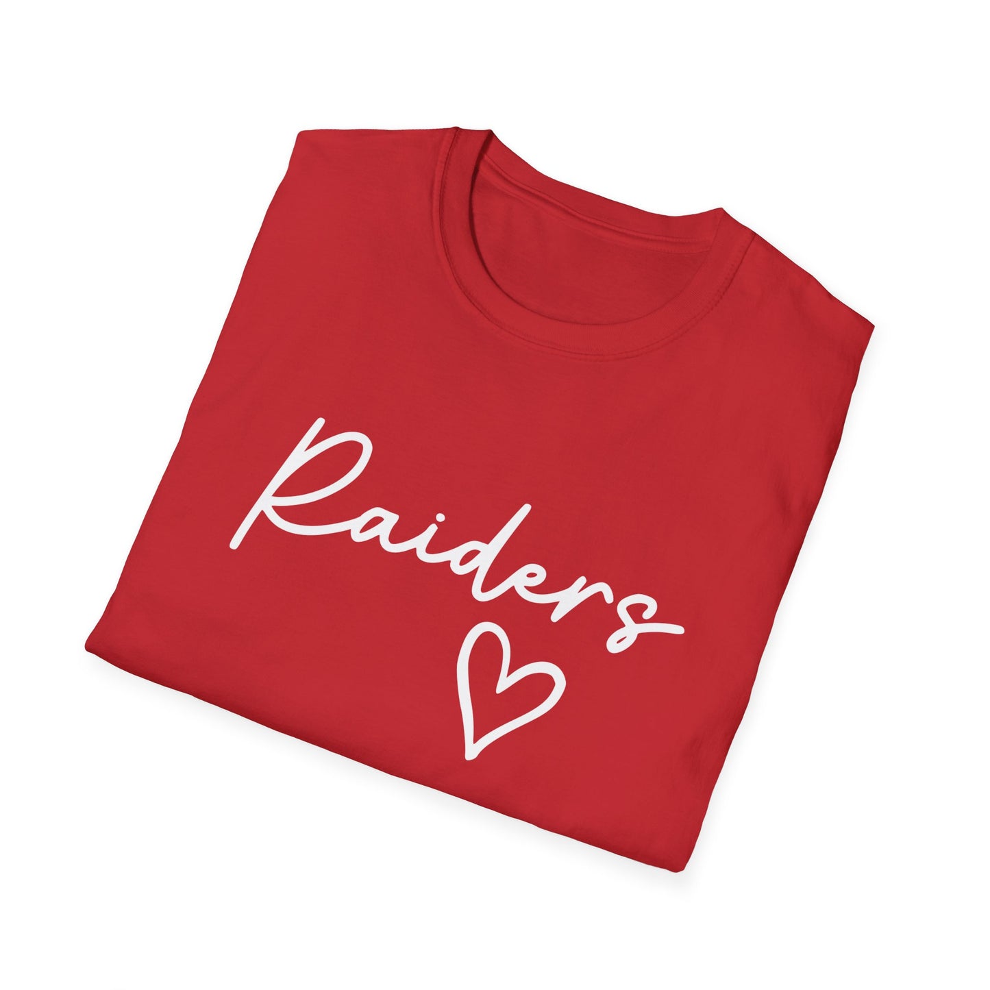 Raiders Heart Script T-Shirt | Game Day Tee | Cute College Spirit Shirt | Red & White Raiders Graphic Tee