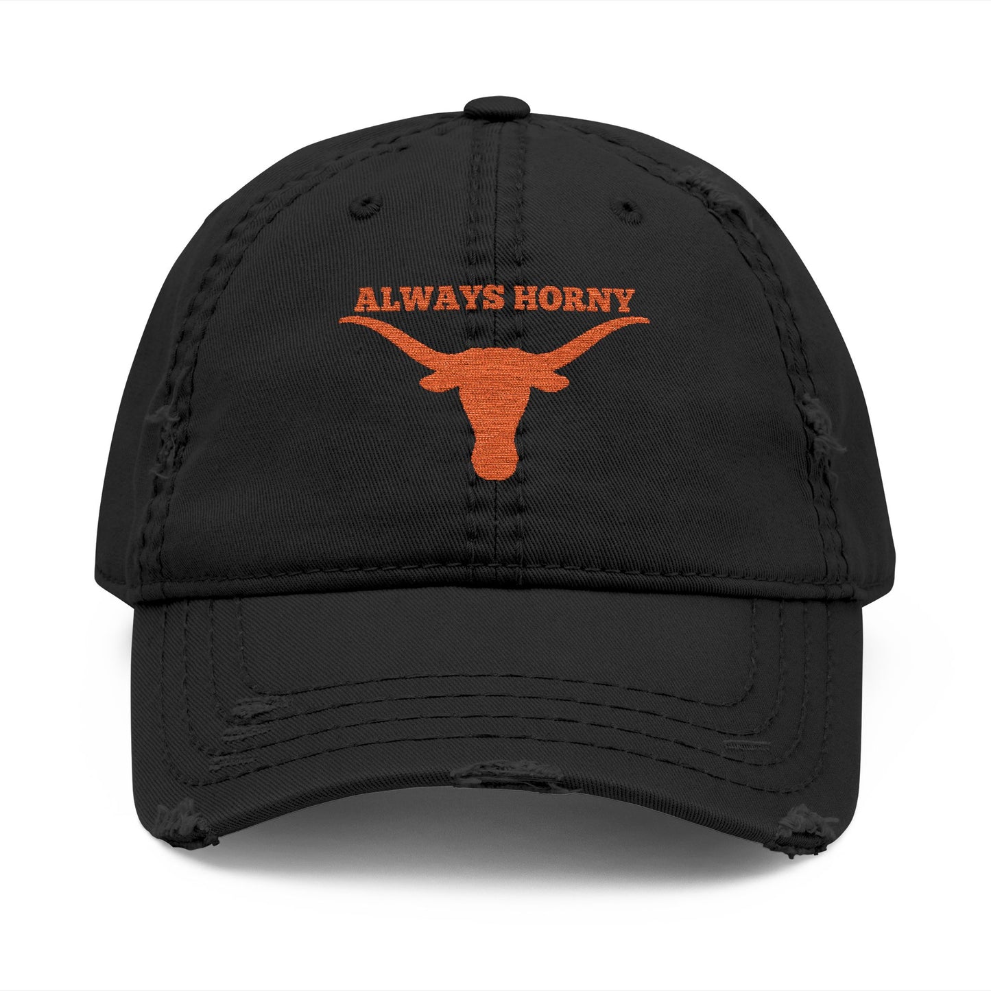 Always Horny Distressed Hat, Funny Hat Gift, Embroidered Cap, Outdoor Accessories, University of Texas Cap, UT Hat, Texas Longorn Hat