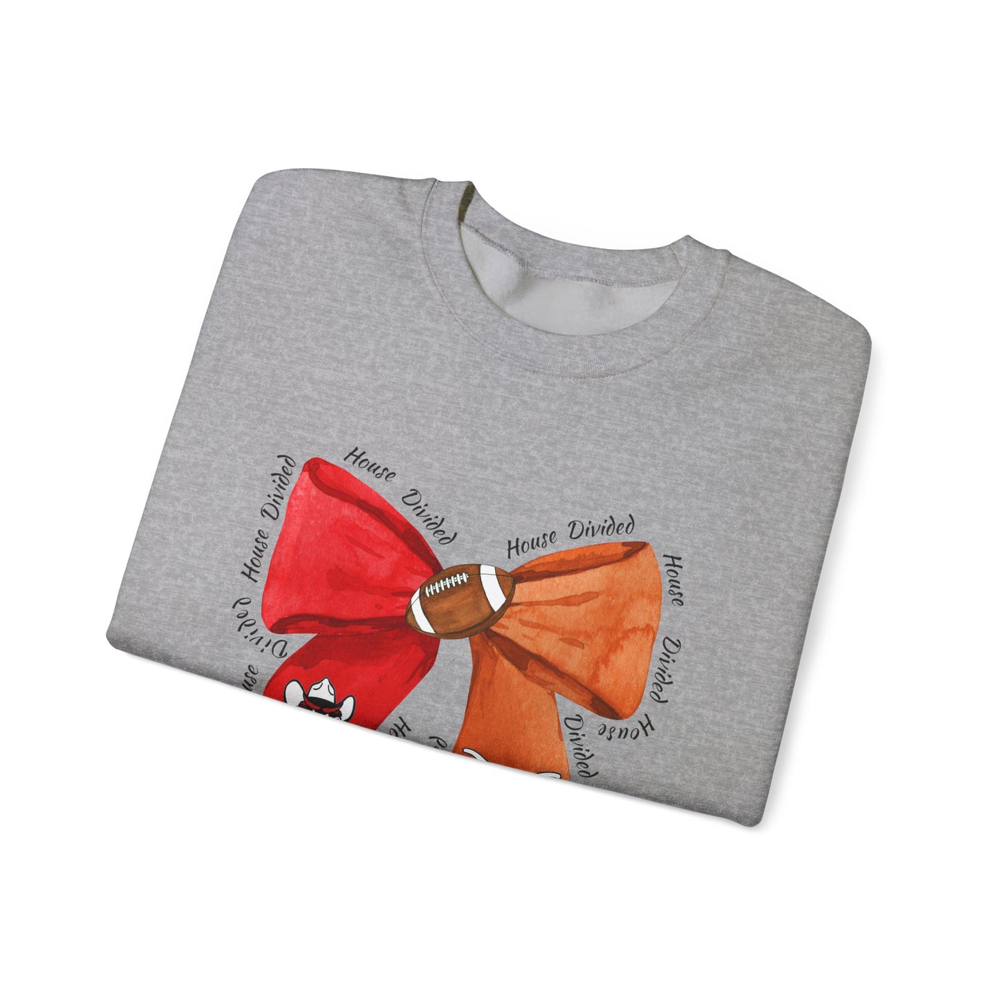House Divided Bow Sweatshirt | Texas Rivalry Crewneck | Cute Game Day College Sweater | Red & Burnt Orange Bow