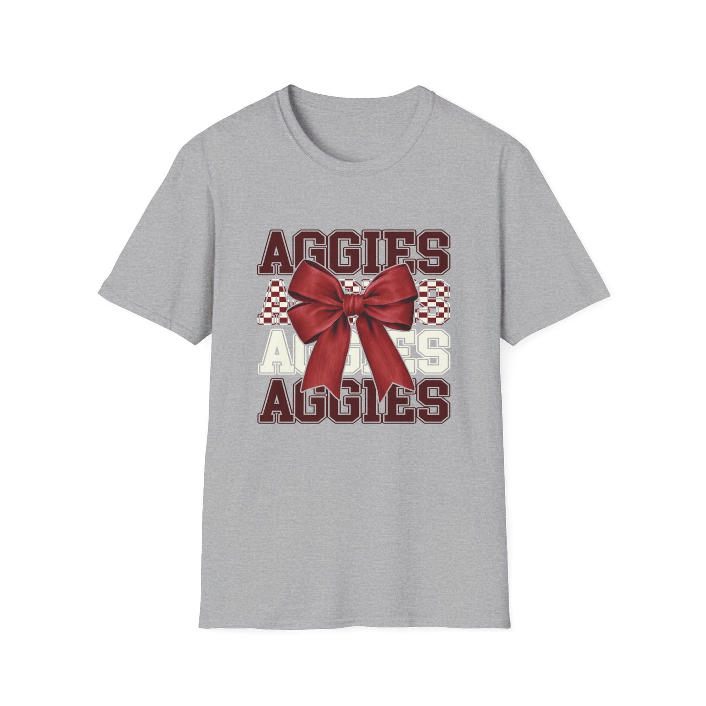 Aggies Bow Graphic Unisex Softstyle T-Shirt | Perfect for Holidays, Game Days, College Events, Gifts, Fan Gear