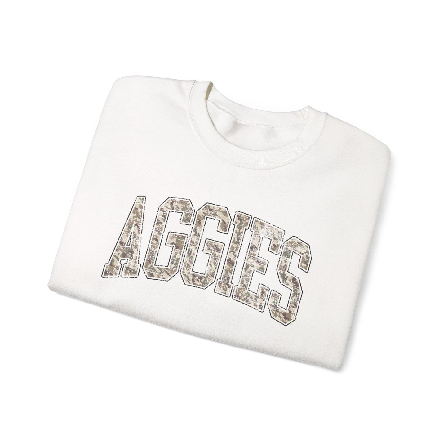 Aggies Camo Crewneck Sweatshirt | Distressed Hunting Style | Maroon Game Day Apparel | Aggies Sweatshirt