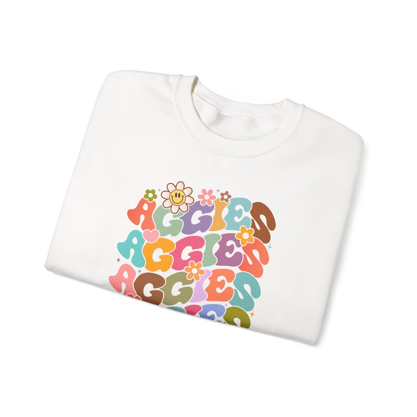 Aggies Groovy Floral Sweatshirt, Vintage Style Crewneck, Unisex Gift, Cozy Fashion, Aggies, Game Day