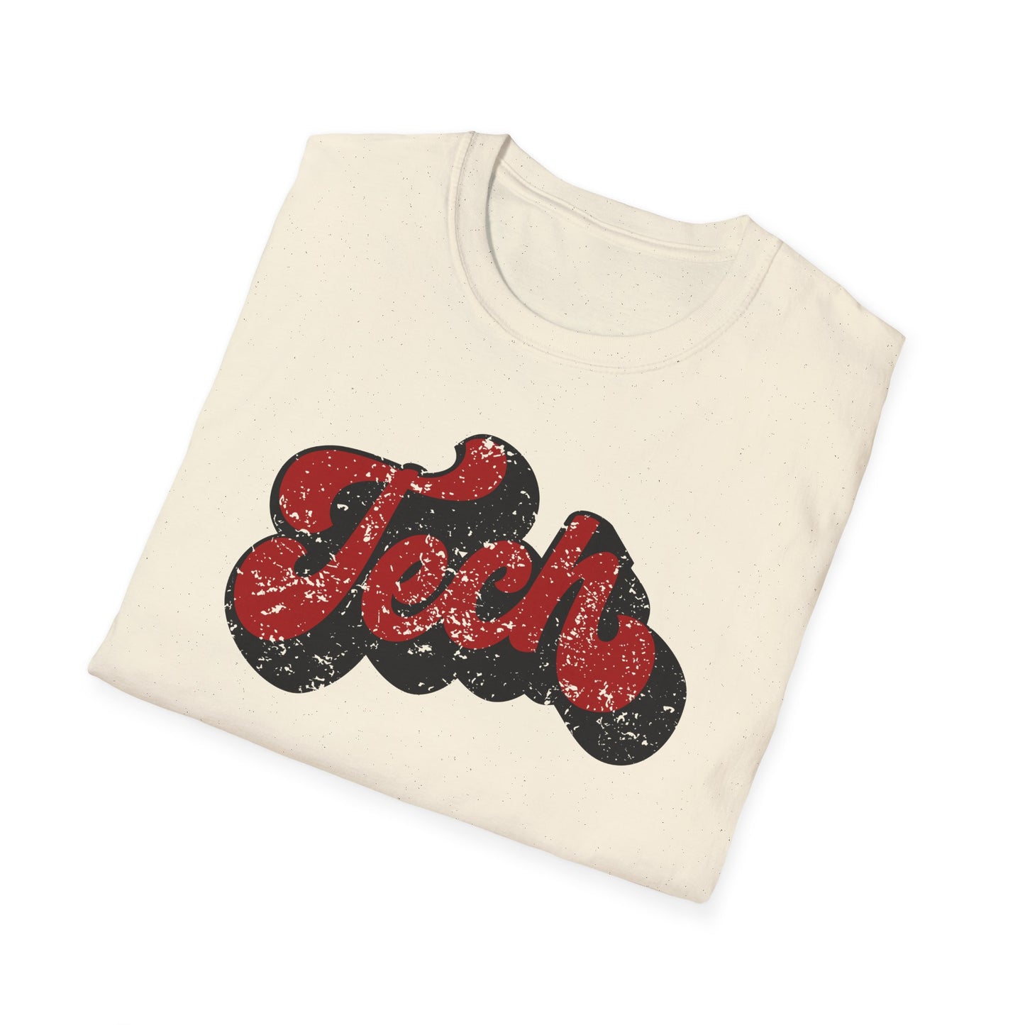 Retro “Tech” Distressed Script T-Shirt | Red & Black Groovy College Tee | Cute Game Day Shirt | Unisex Comfort Tee