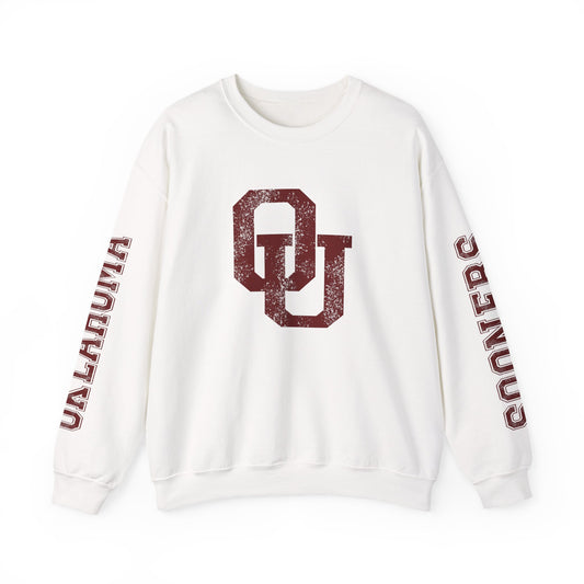 University of Oklahoma Sooners Sweatshirt | Oklahoma & Sooners Sleeve Print, Oklahoma Sooners Crewneck | Printed Sleeve Game Day Sweatshirt