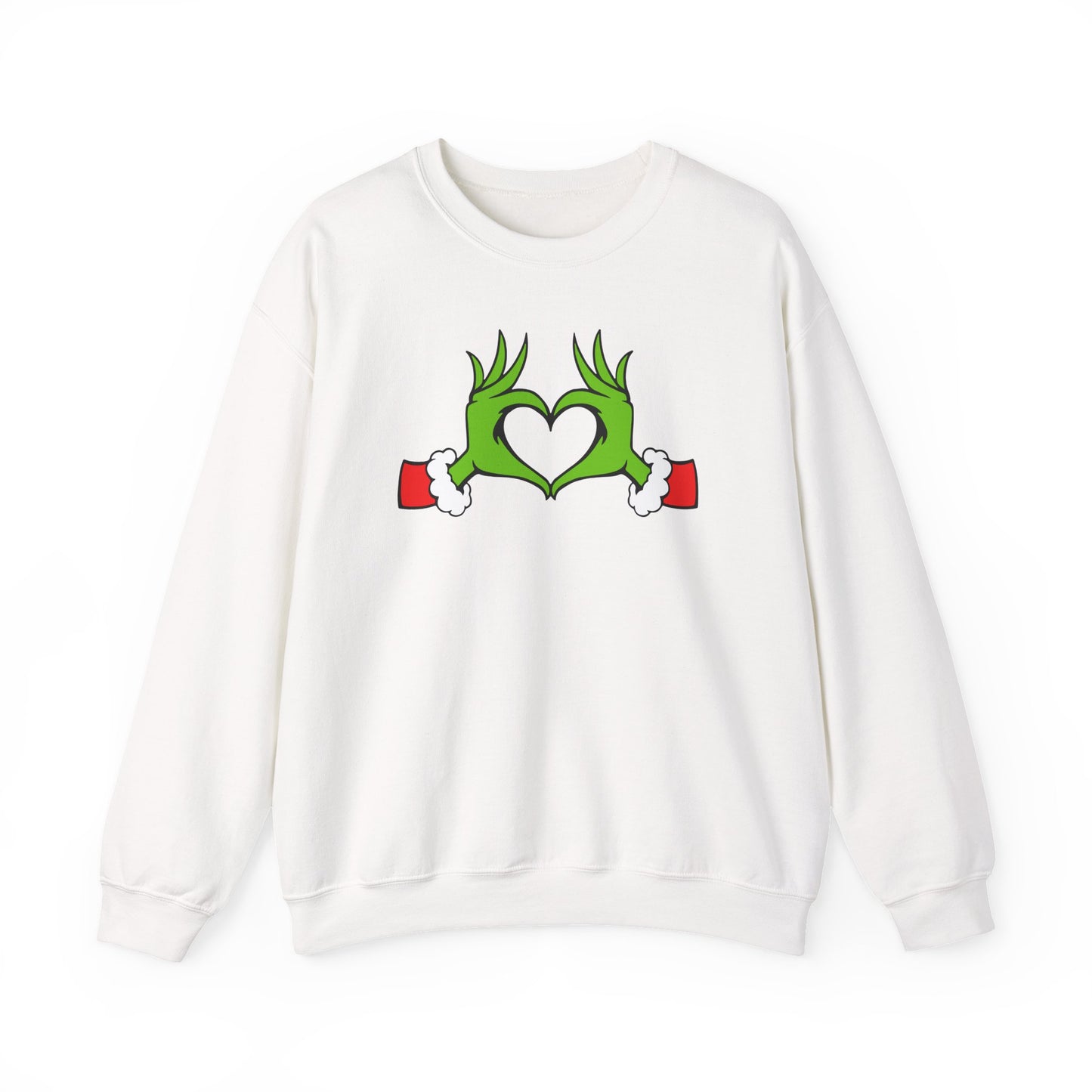 Mean One Sweatshirt, Whoville Holiday Clothing, Funny Xmas Apparel, Comfy Fleece, Whimsical Green Hands Heart Christmas Sweatshirt
