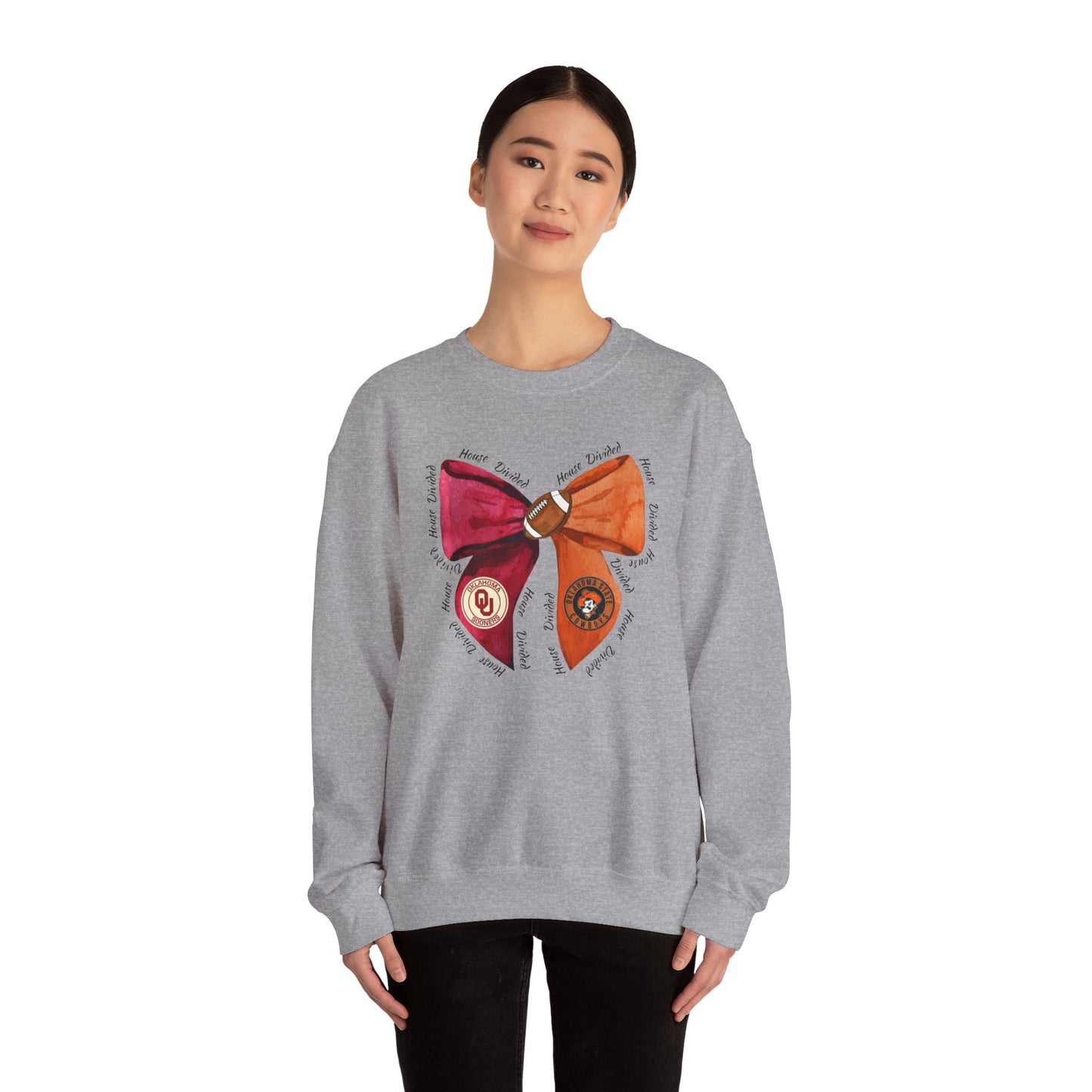House Divided Sweatshirt | Oklahoma Bow Design | Bedlam Rivalry Crewneck | Cute Game Day Outfit for Women