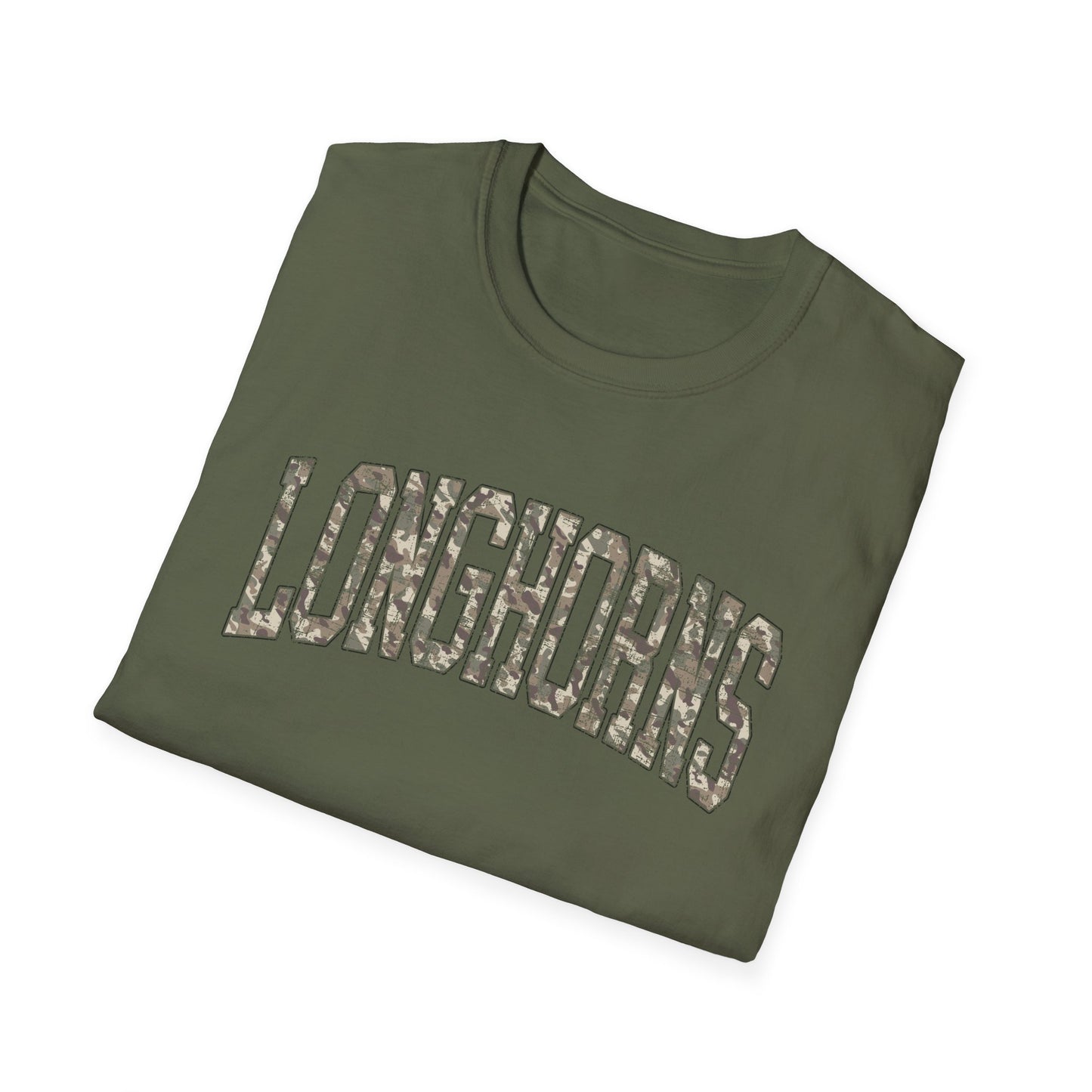 Longhorns Camo Softstyle T-Shirt | Distressed Hunting Style | Texas Game Day Apparel