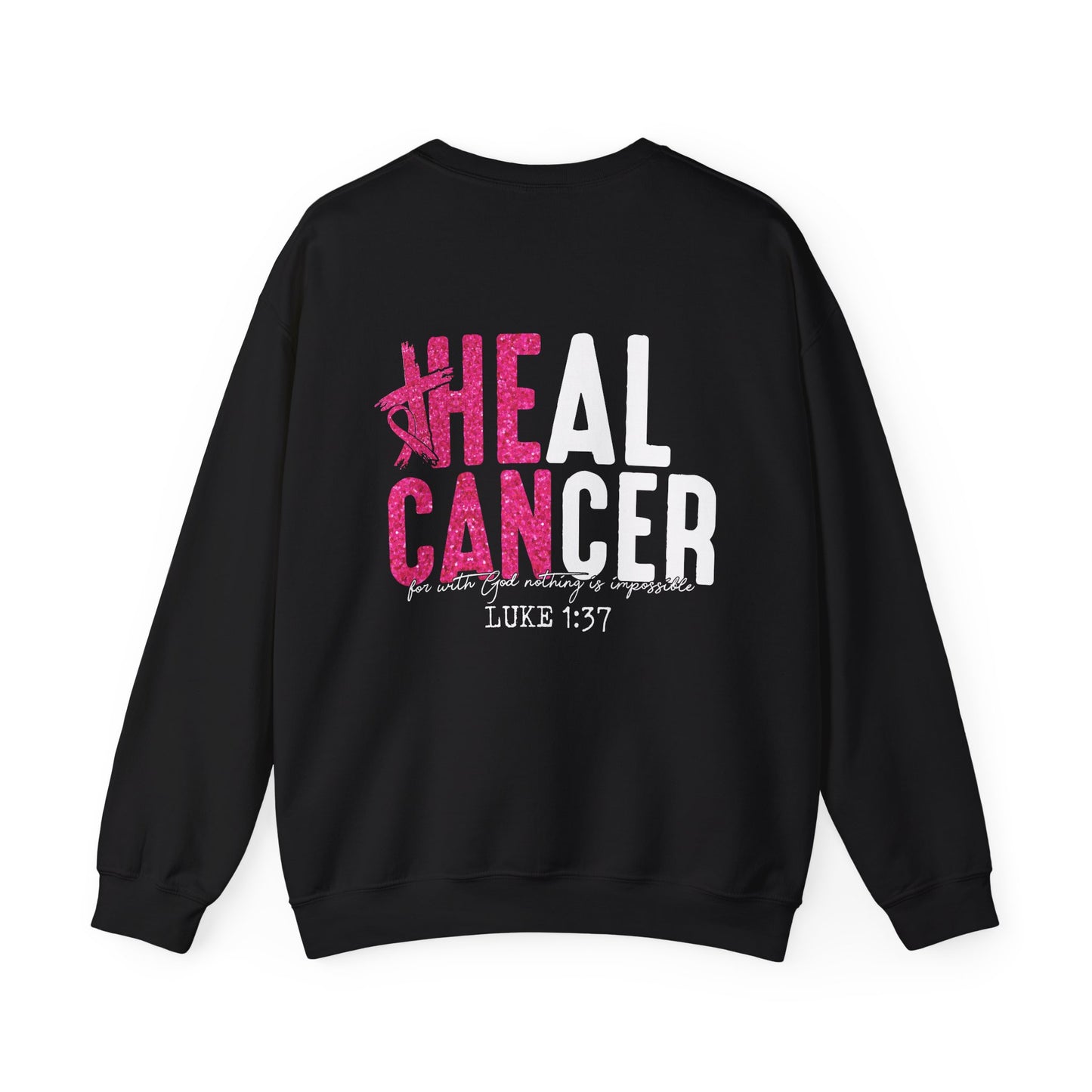Breast Cancer Awareness, Find the Cure, Inspirational Crewneck Sweatshirt, Faith-Based Fashion, Motivational Gift, Christian Luke 1:37