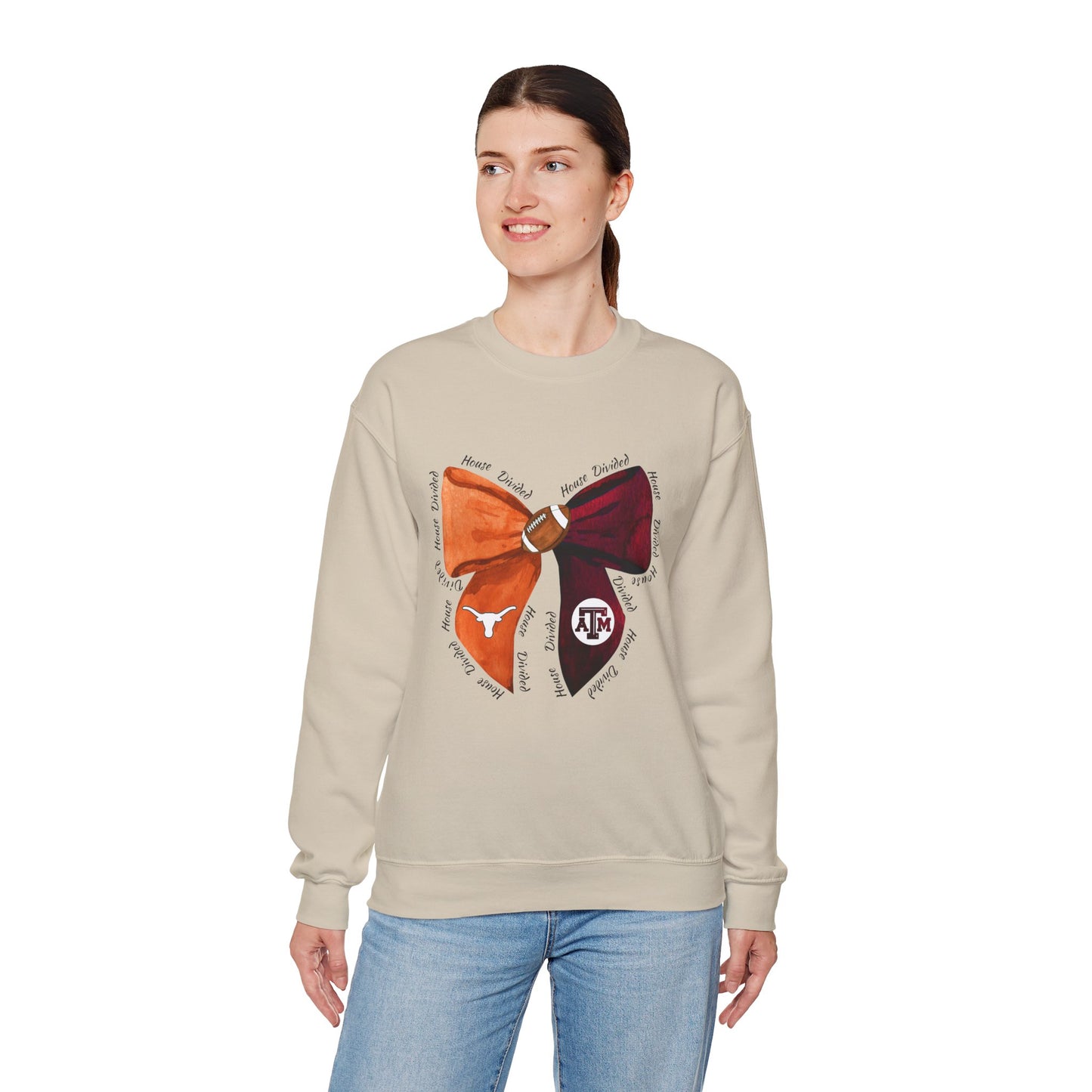 House Divided Bow Crewneck – Longhorn & Aggie Rivalry Sweatshirt, Game Day Gear
