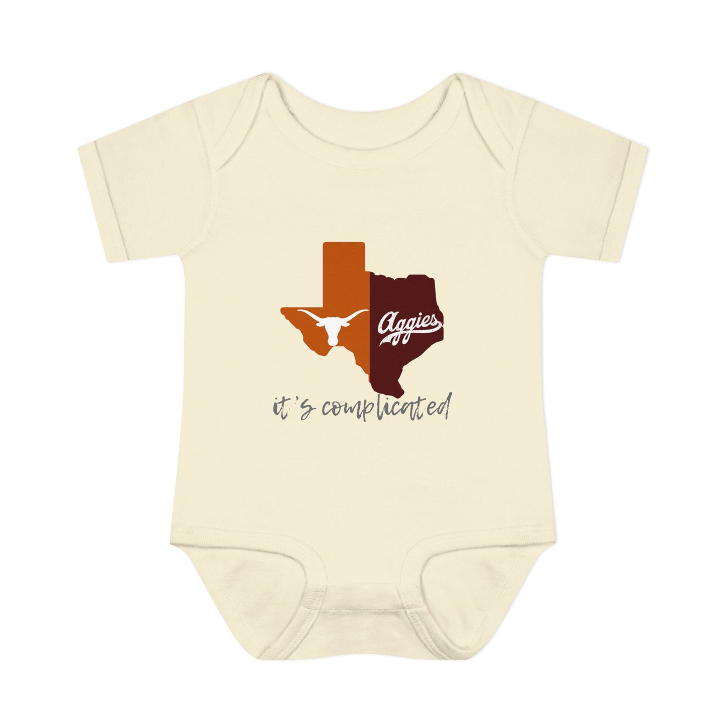 “It’s Complicated” Longhorns vs Aggies Baby Bodysuit – House Divided Infant One-Piece