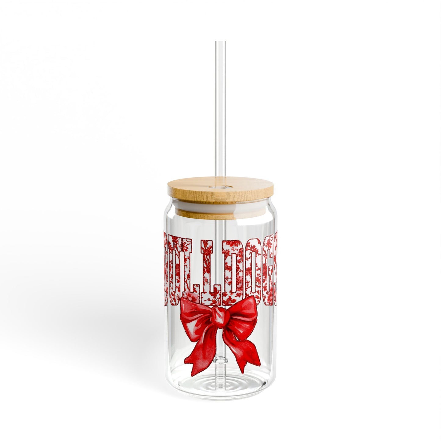 University of Georgia Bulldogs 16oz Glass with Cute Bow | University of Georgia Tumbler, Bulldog Glass Tumbler