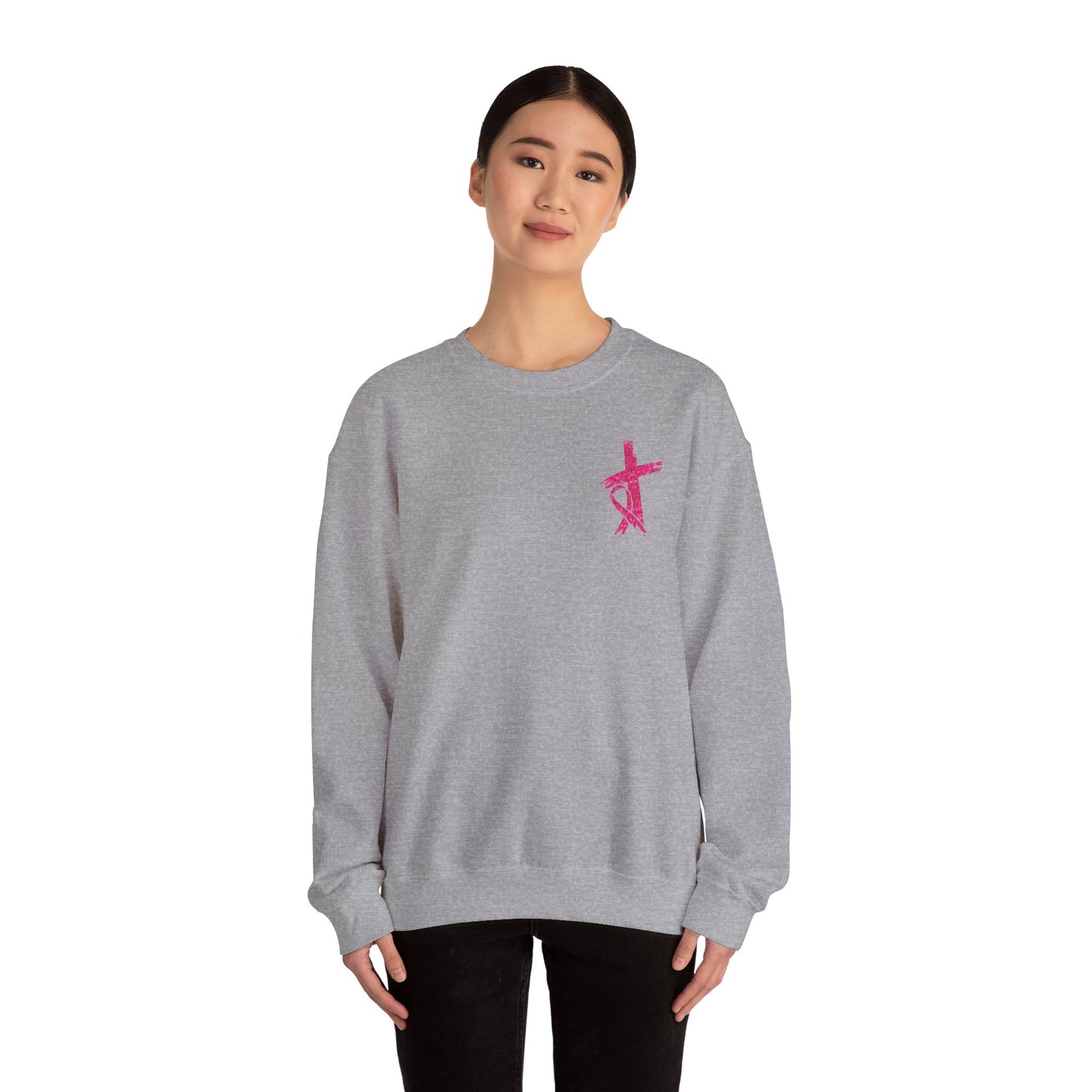 Breast Cancer Awareness, Find the Cure, Inspirational Crewneck Sweatshirt, Faith-Based Fashion, Motivational Gift, Christian Luke 1:37