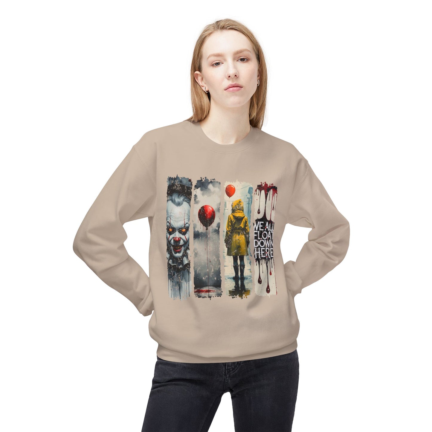Halloween Crewneck Sweatshirt, We All Float Down Here, Horror Sweatshirt, IT Halloween, Scary Sweatshirt