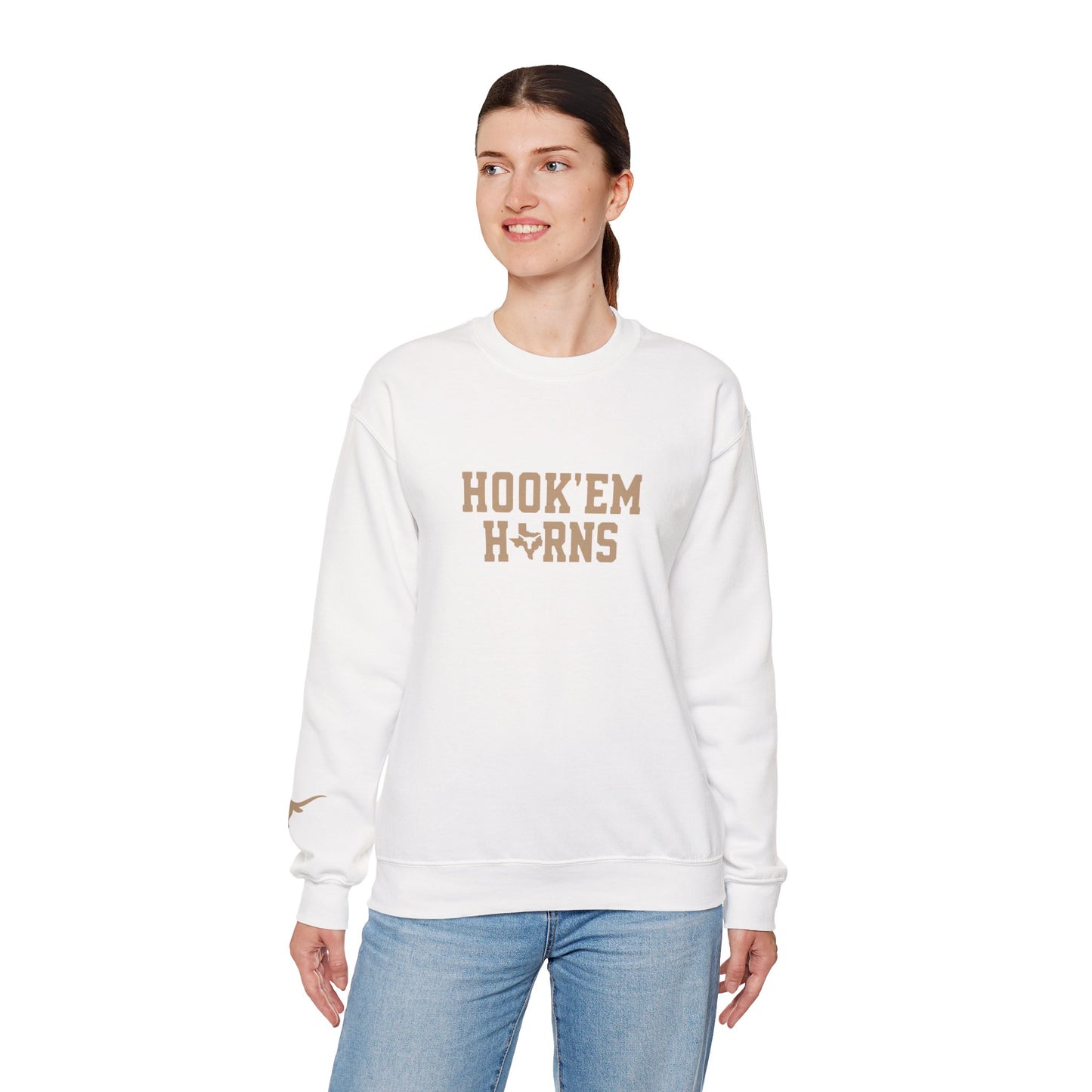 Texas Sweatshirt | Longhorn Sleeve Print, Printed Sleeve Game Day Sweatshirt, Game Day gear, Student Gift, Alumni Gear